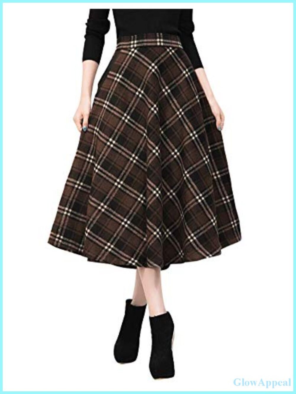 Long Plaid Wool Blend Pleated A-Line Maxi Skirt High Waisted